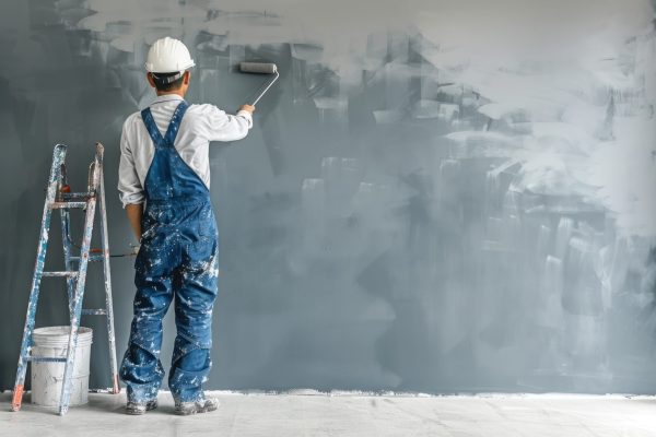 Painter Working on a Wall with a Roller